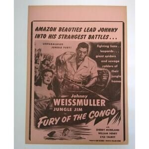 Jungle Jim Fury Of The Congo Johnny Weissmuller Movie Poster 1951 Vintage Amazon